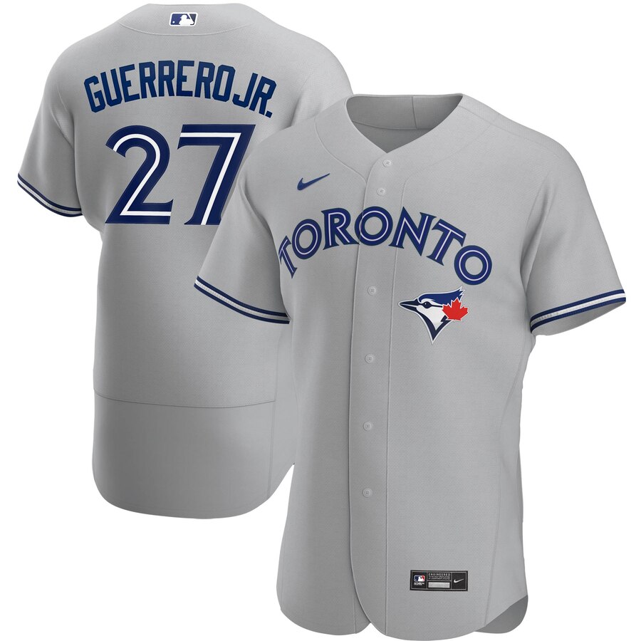 Personalized Toronto Blue Jays #27 Vladimir Guerrero Jr. Men’s Gray Road 2020 Authentic Player MLB Jersey