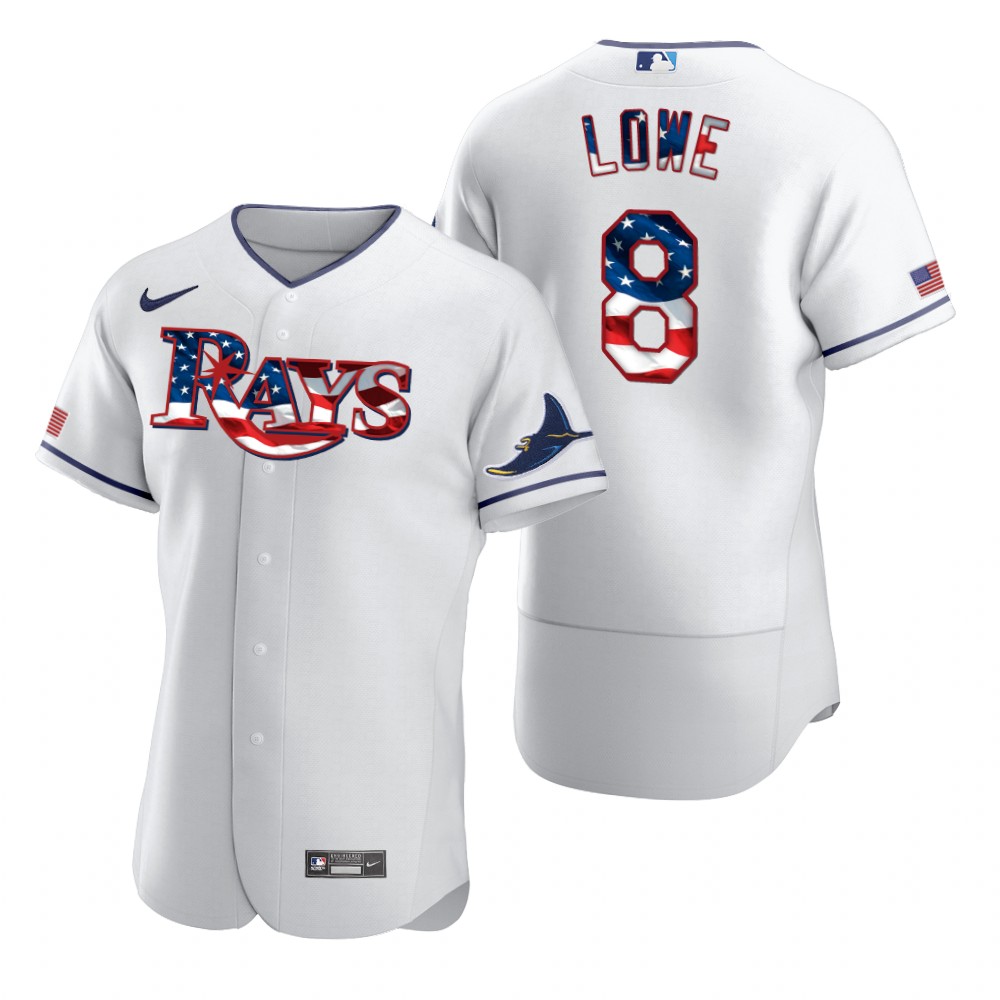 Personalized Tampa Bay Rays #8 Brandon Lowe Men’s White Fluttering USA Flag Limited Edition Authentic MLB Jersey