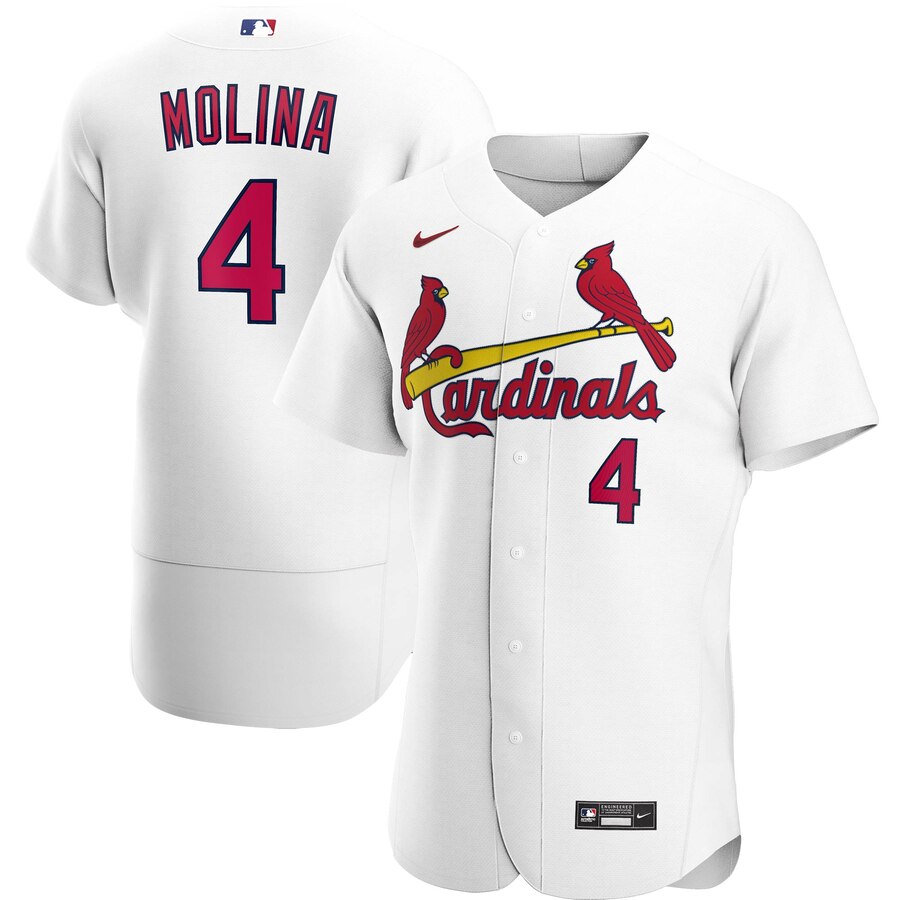 Personalized St. Louis Cardinals #4 Yadier Molina Men’s White Home 2020 Authentic Player MLB Jersey