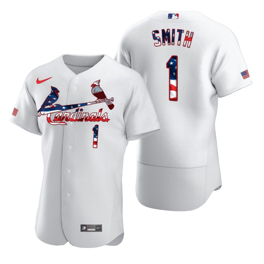 Personalized St. Louis Cardinals #1 Ozzie Smith Men’s White Fluttering USA Flag Limited Edition Authentic MLB Jersey
