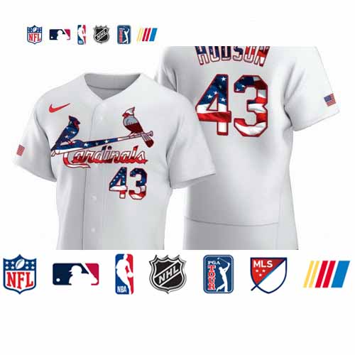 Personalized St. Louis Cardinals #43 Dakota Hudson Men’s White Fluttering USA Flag Limited Edition Authentic MLB Jersey