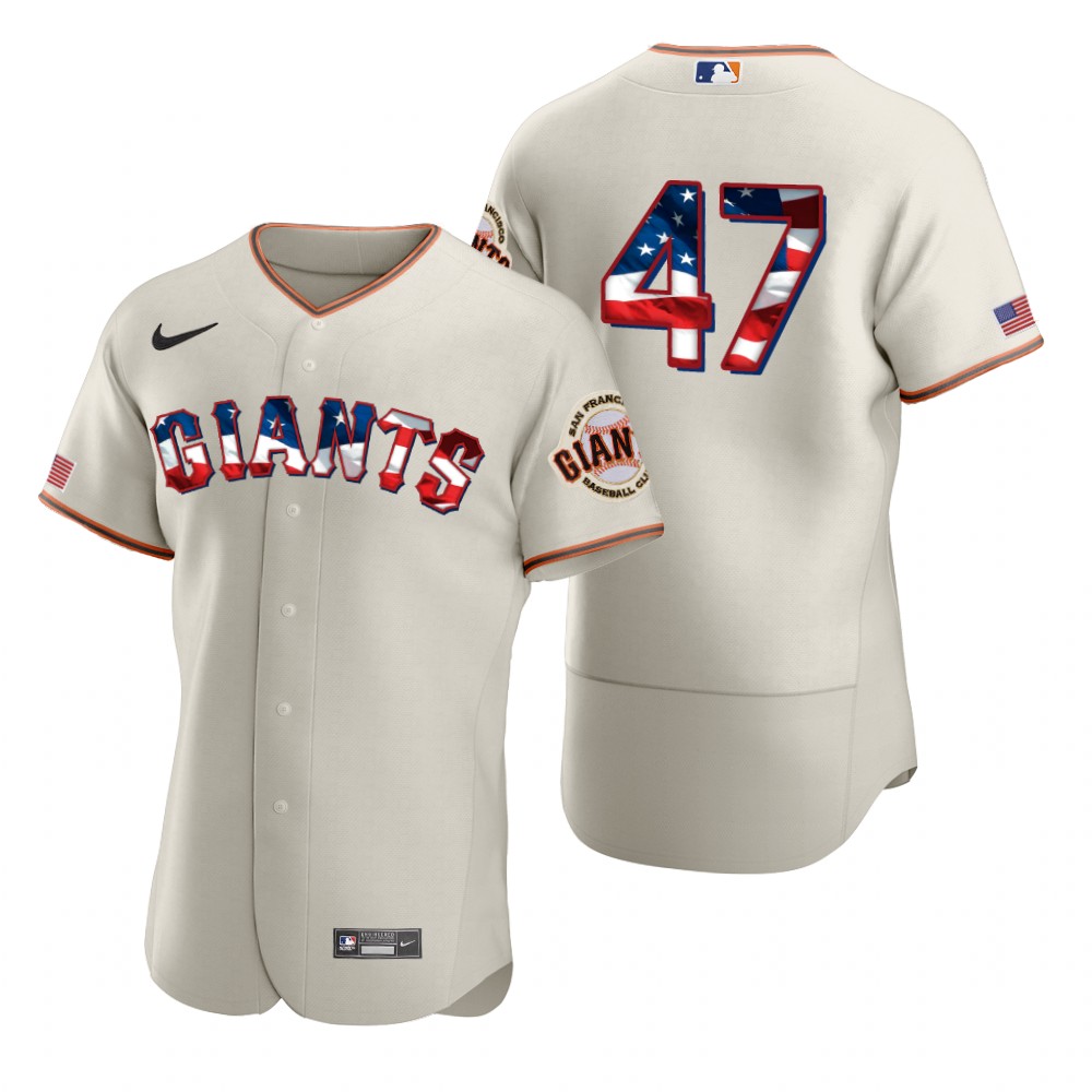 Personalized San Francisco Giants #47 Johnny Cueto Men’s Cream Fluttering USA Flag Limited Edition Authentic MLB Jersey