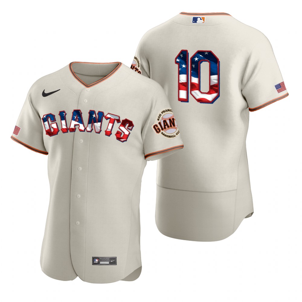 Personalized San Francisco Giants #10 Evan Longoria Men’s Cream Fluttering USA Flag Limited Edition Authentic MLB Jersey