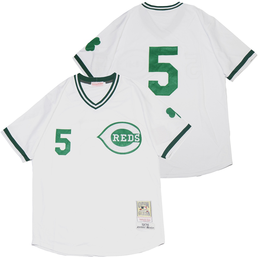 Personalized Reds 5 Johnny Bench White St. Patrick’s Day Jersey