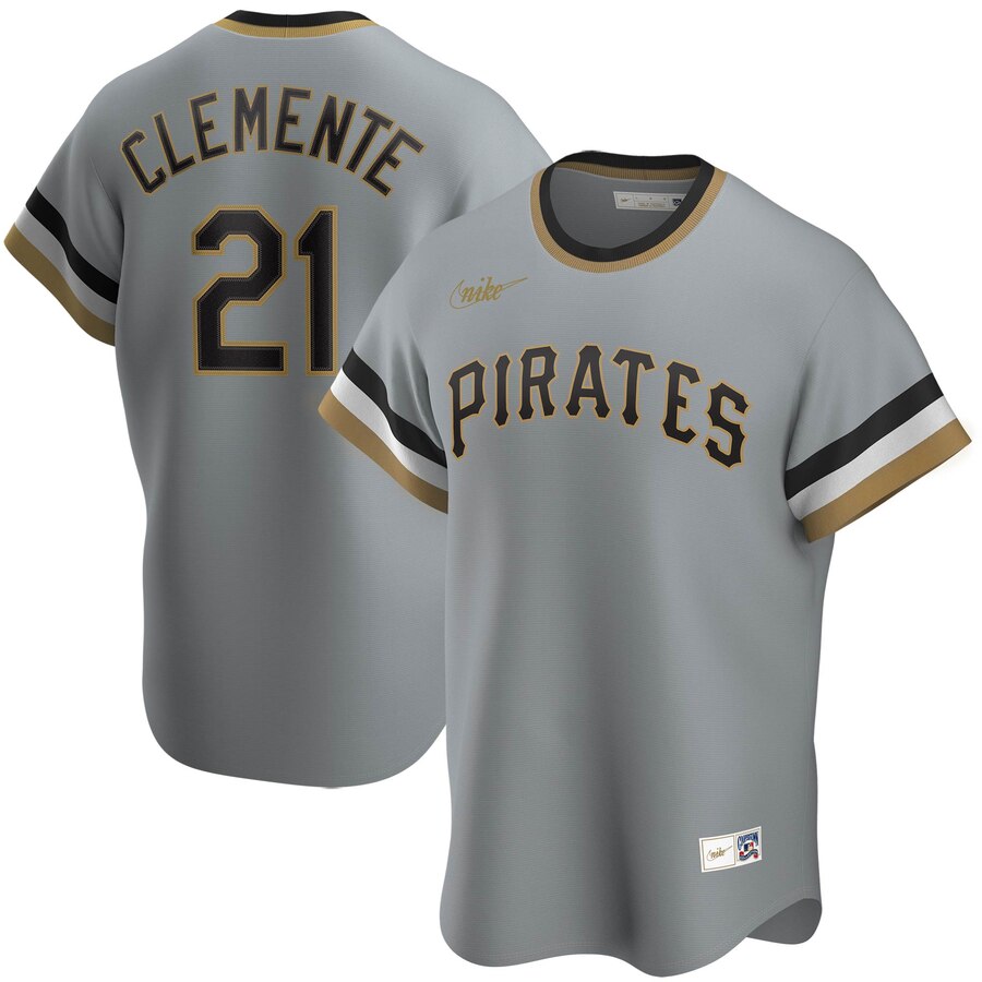 Personalized Pittsburgh Pirates #21 Roberto Clemente Road Cooperstown Collection Player MLB Jersey Gray