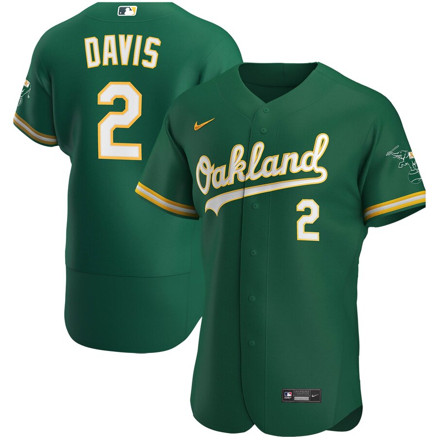 Personalized Oakland Athletics #2 Khris Davis Men’s Kelly Green Alternate 2020 Authentic Player MLB Jersey