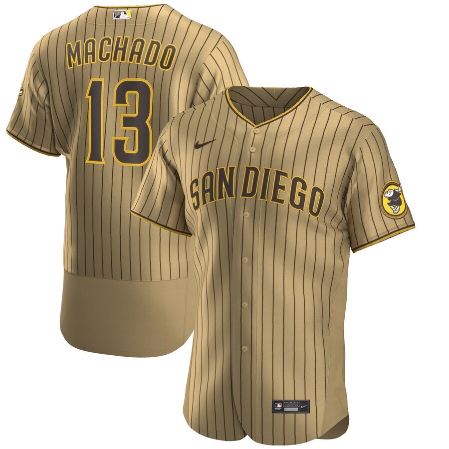 Personalized San Diego Padres #13 Manny Machado Men’s Tan Brown Authentic Alternate Player Jersey