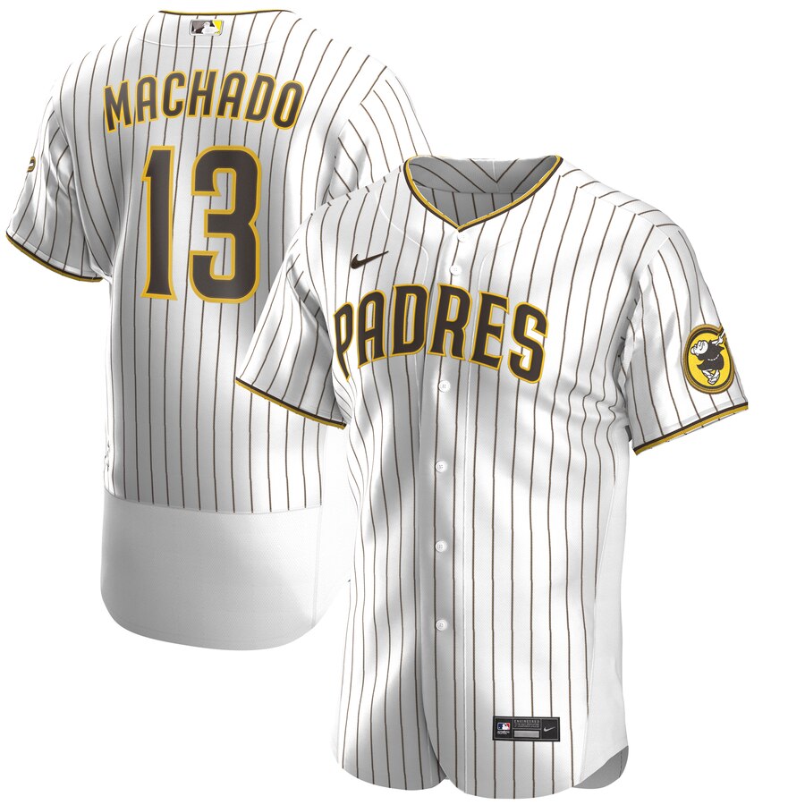 Personalized San Diego Padres #13 Manny Machado Men’s White Brown Authentic Alternate Player Jersey