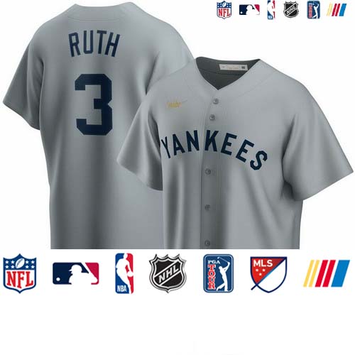 Personalized New York Yankees #3 Babe Ruth Road Cooperstown Collection Player MLB Jersey Gray