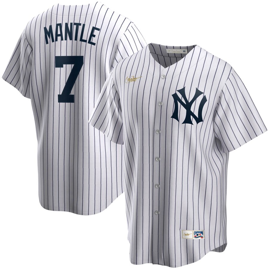 Personalized New York Yankees #7 Mickey Mantle Home Cooperstown Collection Player MLB Jersey White