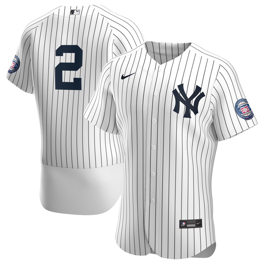 Personalized New York Yankees #2 Derek Jeter Men’s White Navy 2020 Hall of Fame Induction Patch Authentic MLB Jersey