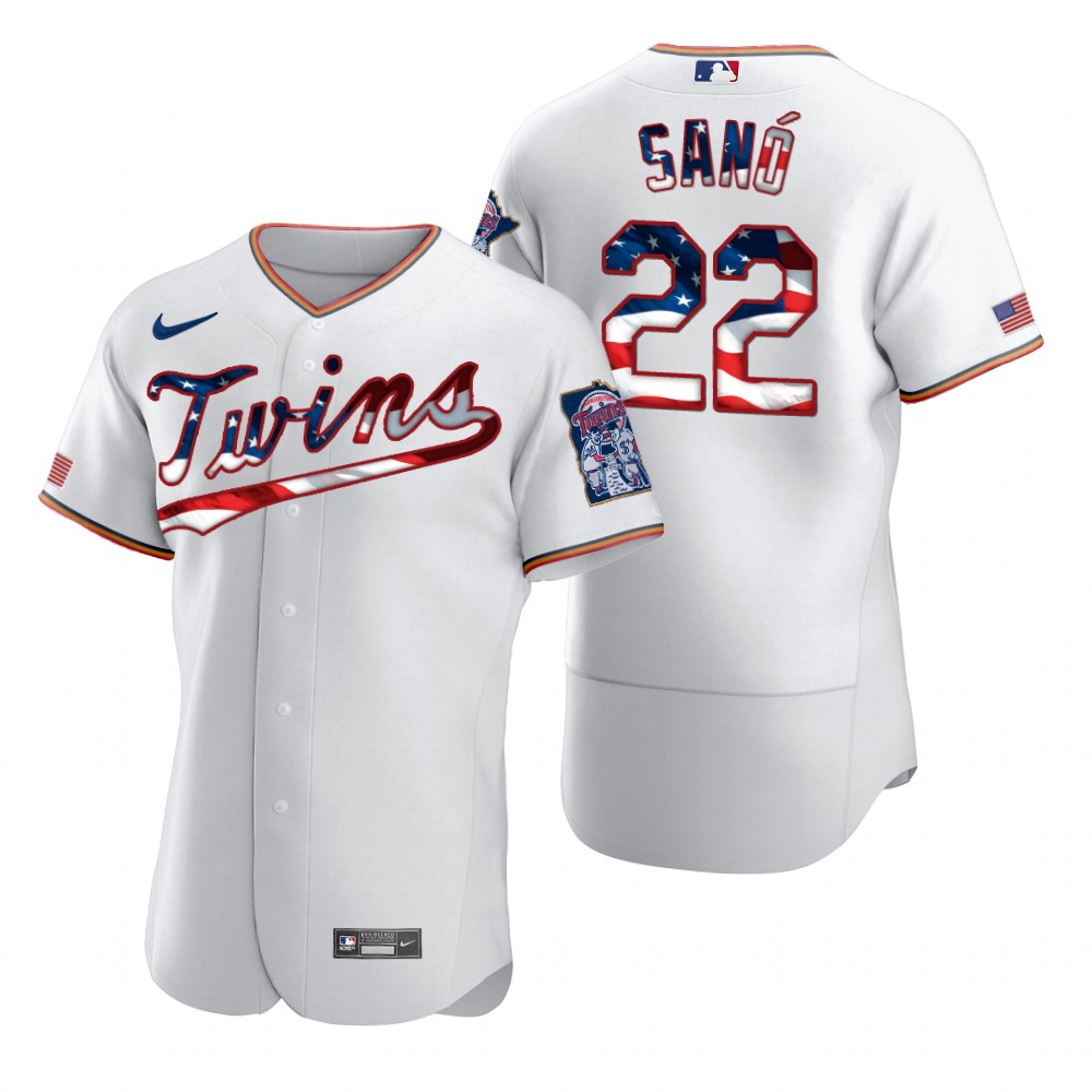 Personalized Minnesota Twins #22 Miguel Sano Men’s White Fluttering USA Flag Limited Edition Authentic MLB Jersey