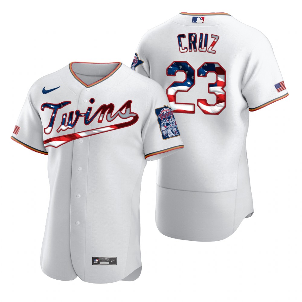 Personalized Minnesota Twins #23 Nelson Cruz Men’s White Fluttering USA Flag Limited Edition Authentic MLB Jersey