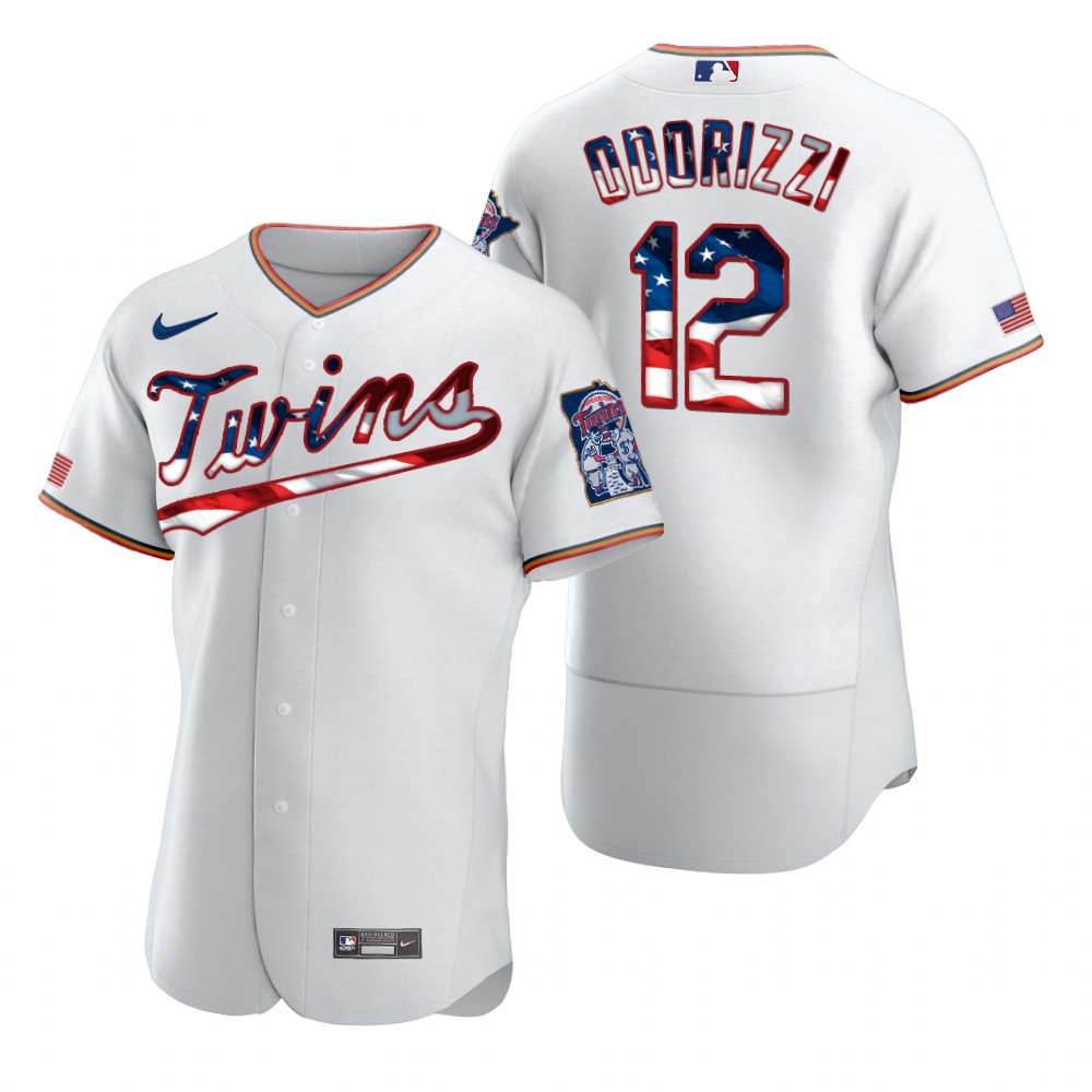 Personalized Minnesota Twins #12 Jake Odorizzi Men’s White Fluttering USA Flag Limited Edition Authentic MLB Jersey