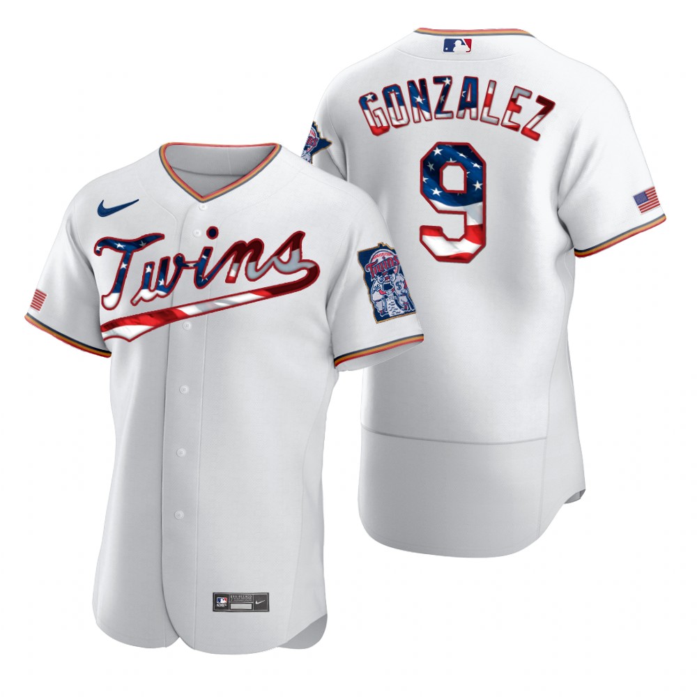 Personalized Minnesota Twins #9 Marwin Gonzalez Men’s White Fluttering USA Flag Limited Edition Authentic MLB Jersey