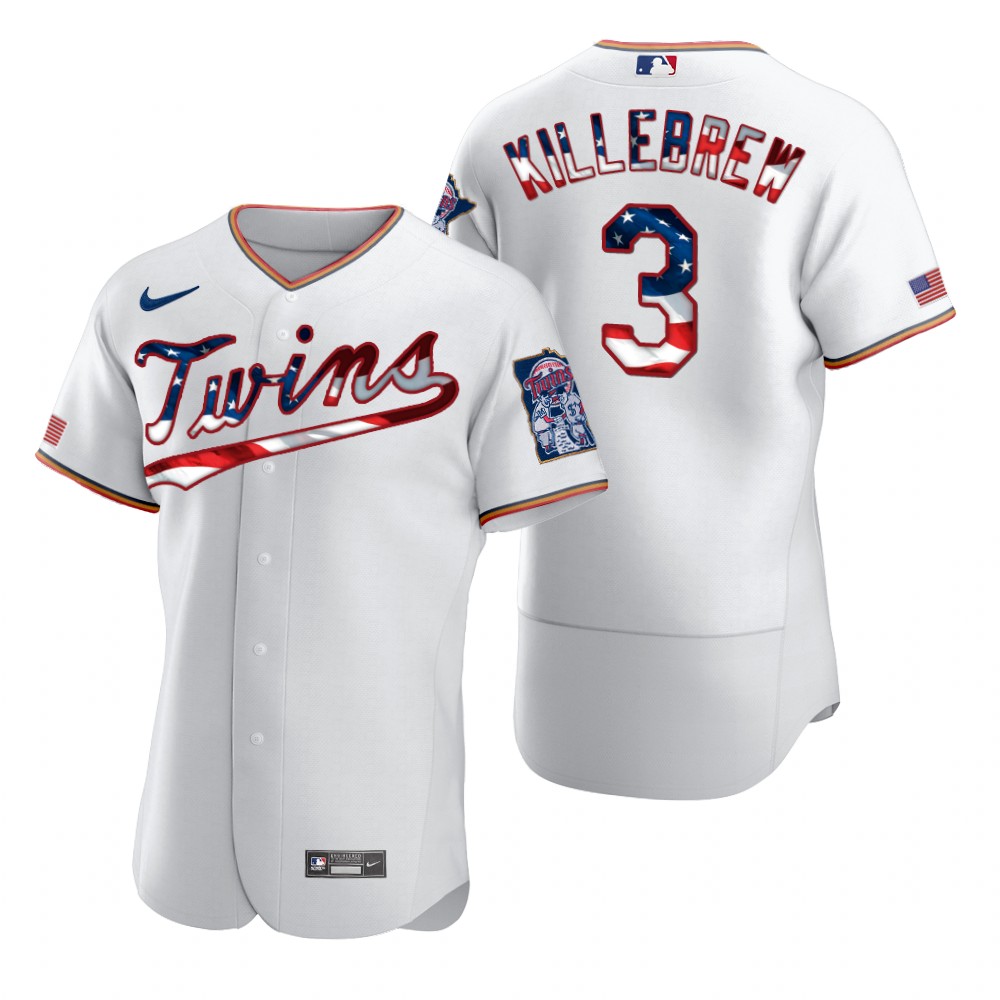 Personalized Minnesota Twins #3 Harmon Killebrew Men’s White Fluttering USA Flag Limited Edition Authentic MLB Jersey