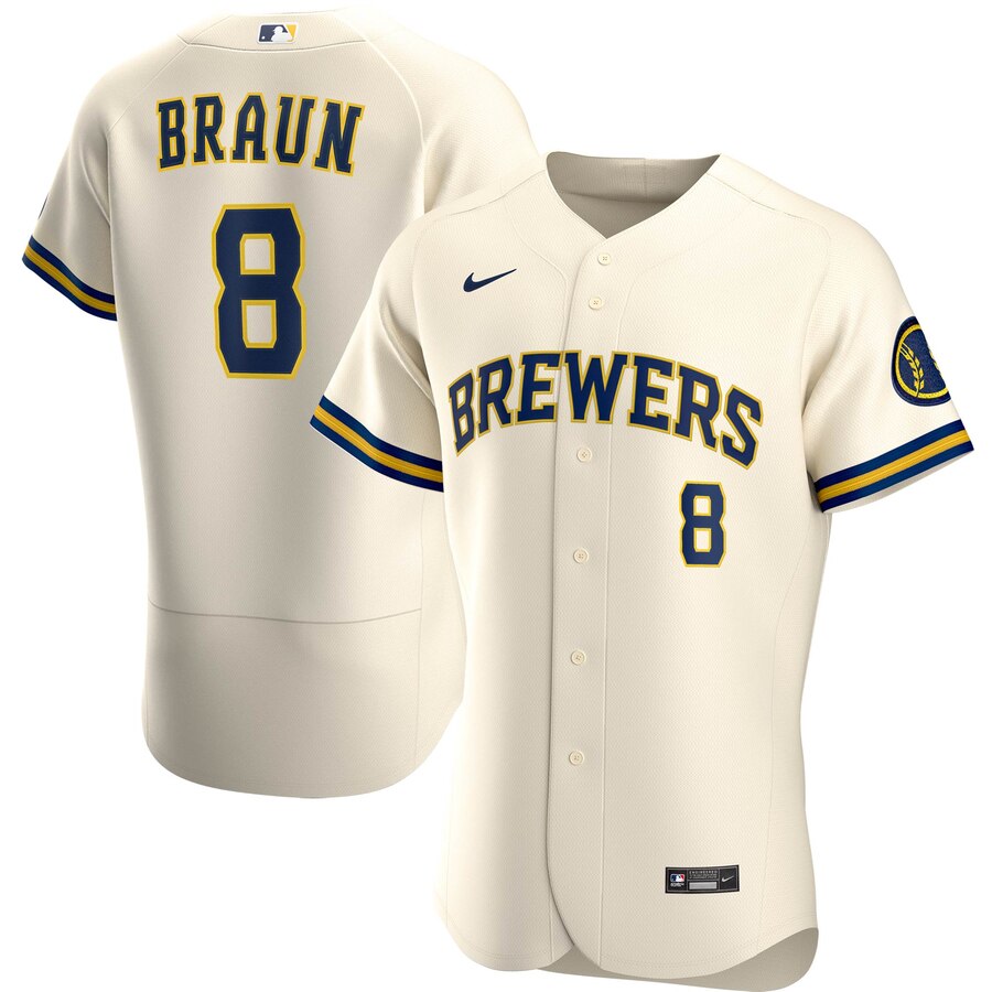 Personalized Milwaukee Brewers #8 Ryan Braun Men’s Cream Home 2020 Authentic Player MLB Jersey