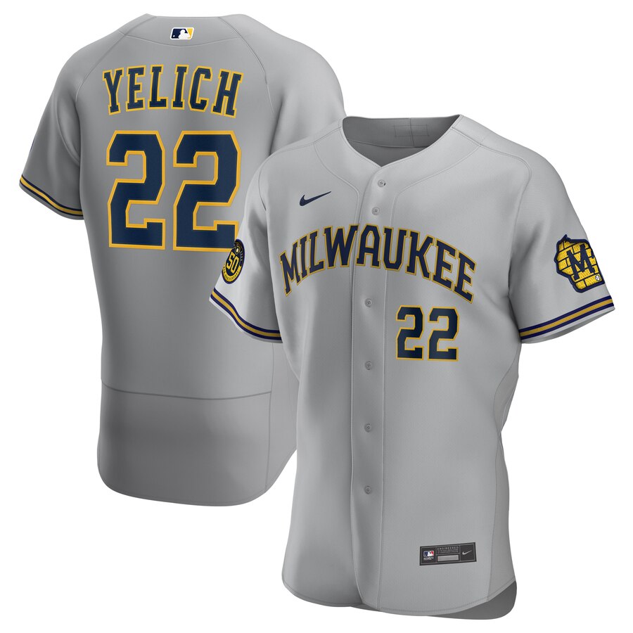 Personalized Milwaukee Brewers #22 Christian Yelich Men’s Gray Road 2020 Authentic Player MLB Jersey
