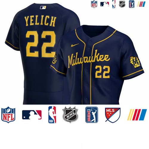 Personalized Milwaukee Brewers Christian Yelich Men’s Navy Alternate 2020 Authentic Player MLB Jersey