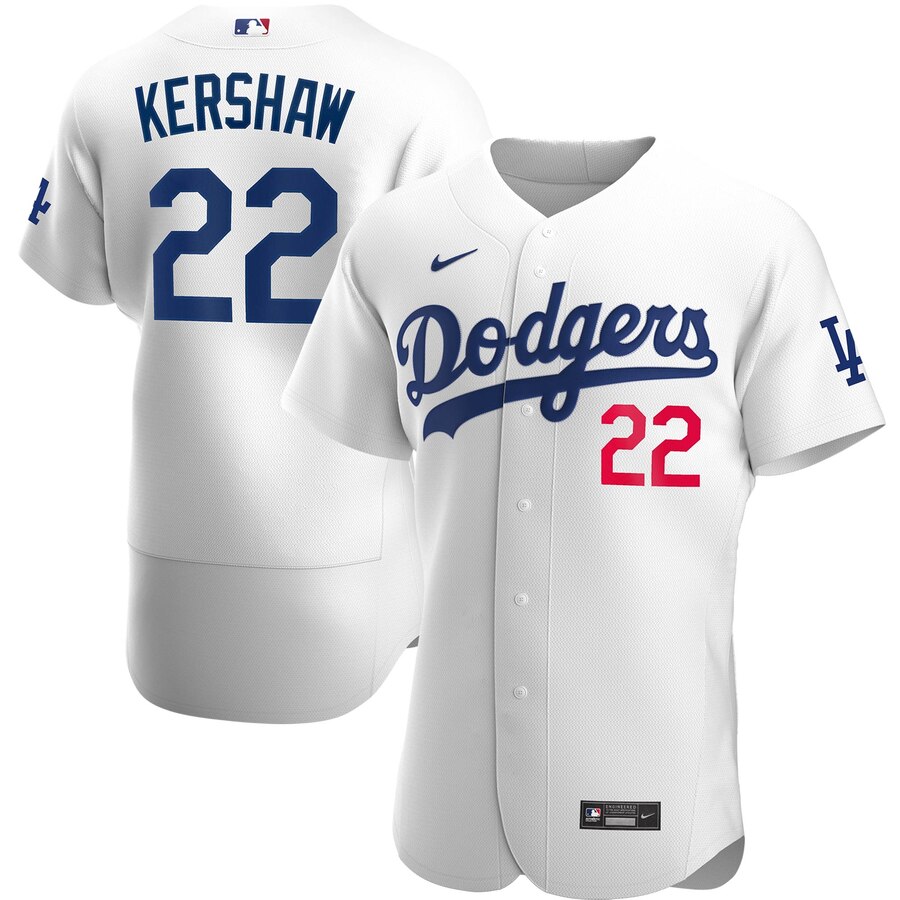 Personalized Los Angeles Dodgers #22 Clayton Kershaw Men’s White Home 2020 Authentic Player MLB Jersey