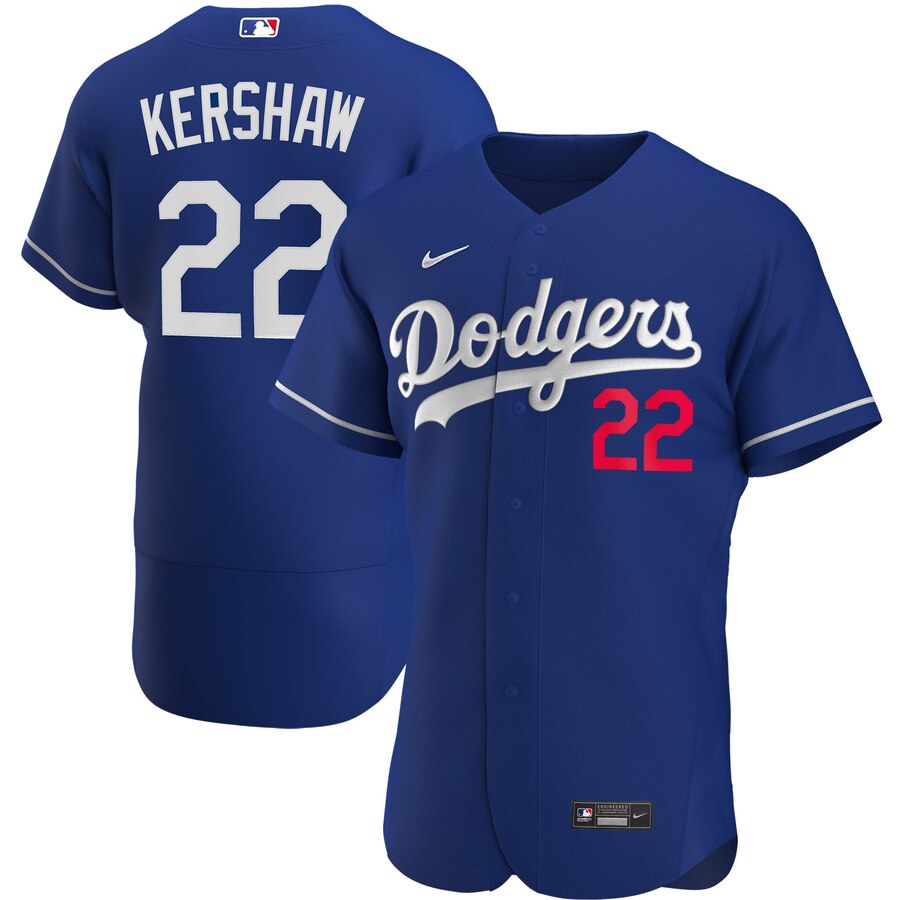 Personalized Los Angeles Dodgers #22 Clayton Kershaw Men’s Royal Alternate 2020 Authentic Player MLB Jersey