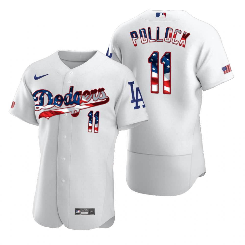 Personalized Los Angeles Dodgers #11 A.J. Pollock Men’s White Fluttering USA Flag Limited Edition Authentic MLB Jersey