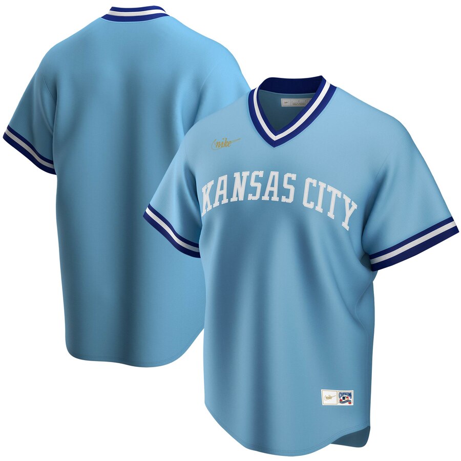 Personalized Kansas City Royals Road Cooperstown Collection Team MLB Jersey Light Blue
