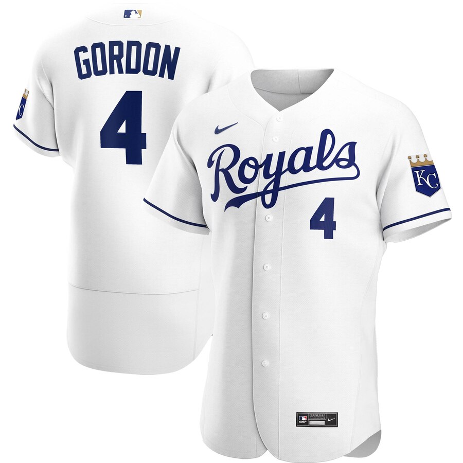 Personalized Kansas City Royals #4 Alex Gordon Men’s White Home 2020 Authentic Player MLB Jersey