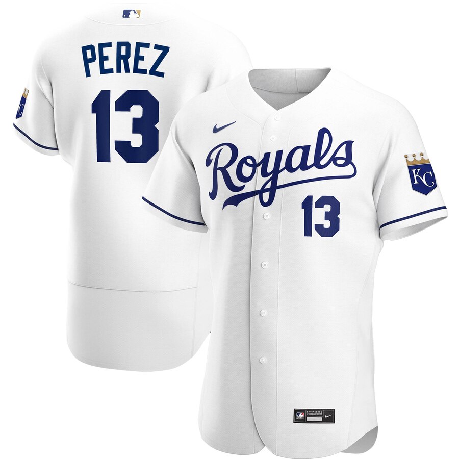 Personalized Kansas City Royals #13 Salvador Perez Men’s White Home 2020 Authentic Player MLB Jersey
