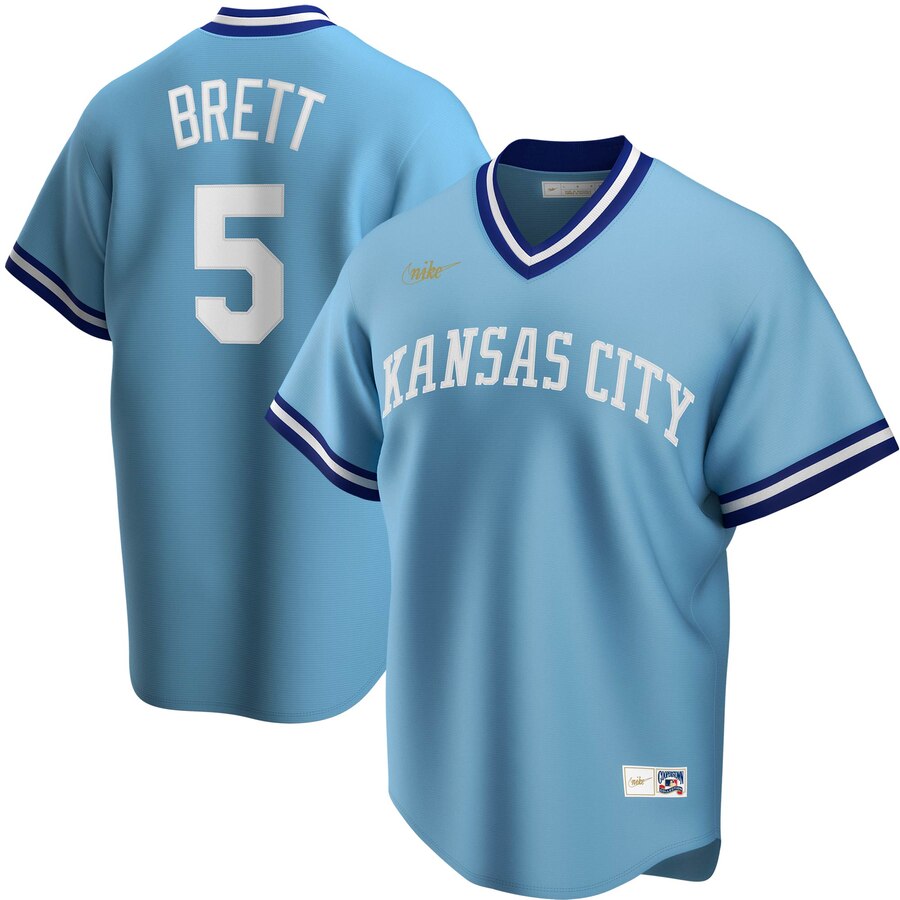 Personalized Kansas City Royals #5 George Brett Road Cooperstown Collection Player MLB Jersey Light Blue