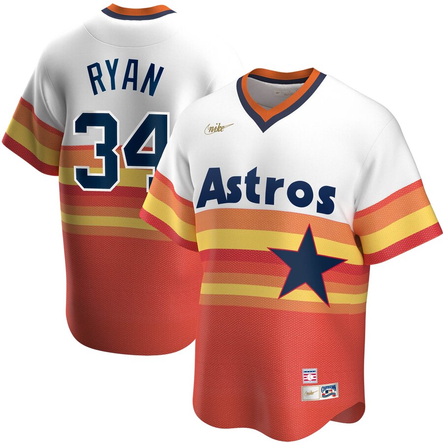Personalized Houston Astros #34 Nolan Ryan Home Cooperstown Collection Player MLB Jersey White