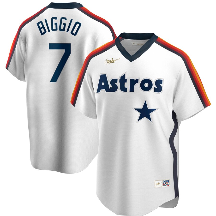 Personalized Houston Astros #7 Craig Biggio Home Cooperstown Collection Logo Player MLB Jersey White