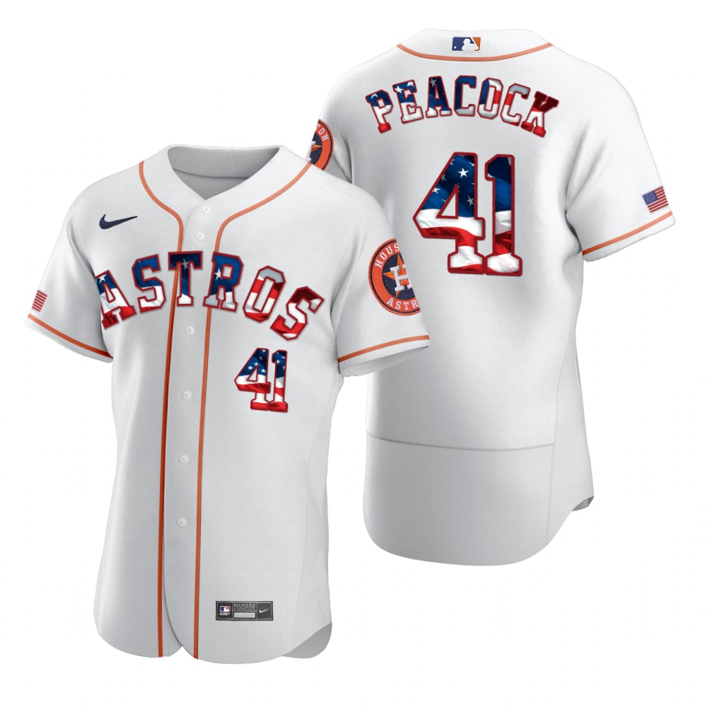 Personalized Houston Astros #41 Brad Peacock Men’s White Fluttering USA Flag Limited Edition Authentic MLB Jersey