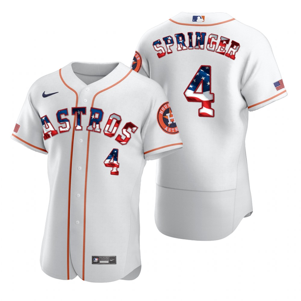 Personalized Houston Astros #4 George Springer Men’s White Fluttering USA Flag Limited Edition Authentic MLB Jersey