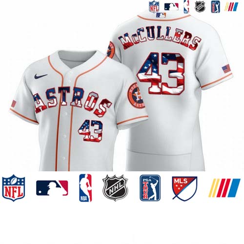 Personalized Houston Astros #43 Lance McCullers Jr. Men’s White Fluttering USA Flag Limited Edition Authentic MLB Jersey