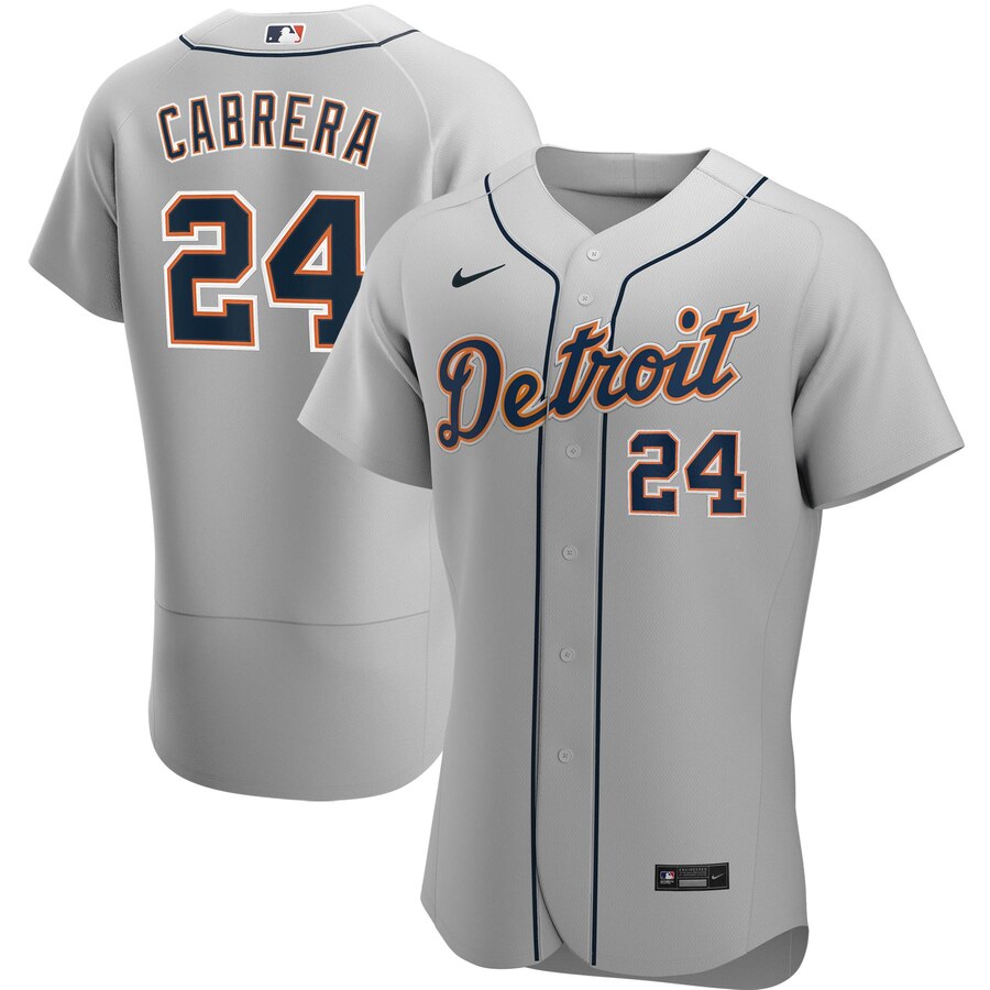 Personalized Detroit Tigers #24 Miguel Cabrera Men’s Gray Road 2020 Authentic Player MLB Jersey
