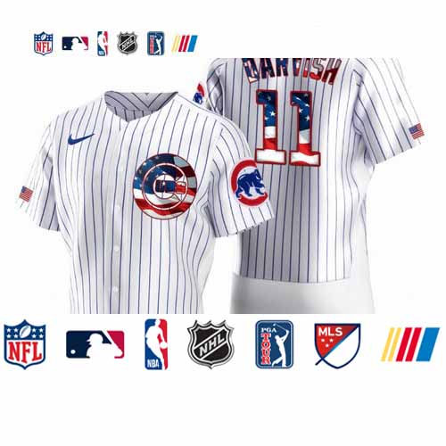 Personalized Chicago Cubs #11 Yu Darvish Men’s White Fluttering USA Flag Limited Edition Authentic MLB Jersey
