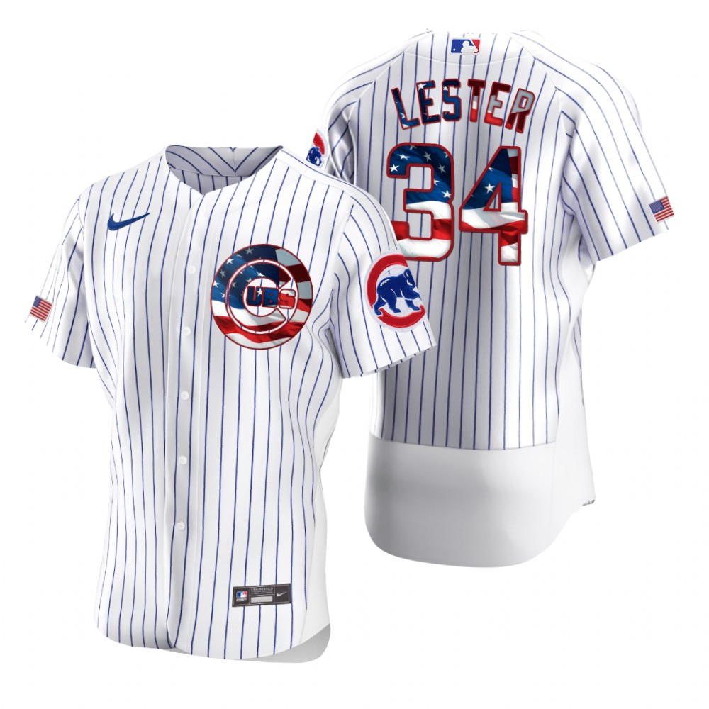 Personalized Chicago Cubs #34 Jon Lester Men’s White Fluttering USA Flag Limited Edition Authentic MLB Jersey