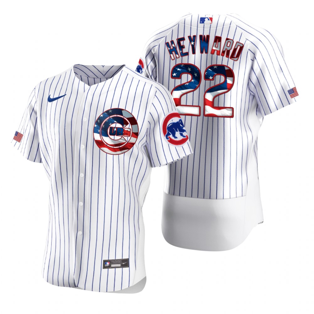 Personalized Chicago Cubs #22 Jason Heyward Men’s White Fluttering USA Flag Limited Edition Authentic MLB Jersey