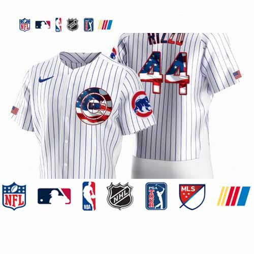 Personalized Chicago Cubs #44 Anthony Rizzo Men’s White Fluttering USA Flag Limited Edition Authentic MLB Jersey