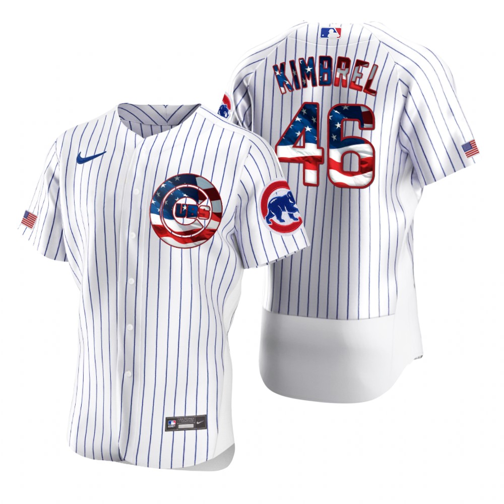 Personalized Chicago Cubs #46 Craig Kimbrel Men’s White Fluttering USA Flag Limited Edition Authentic MLB Jersey