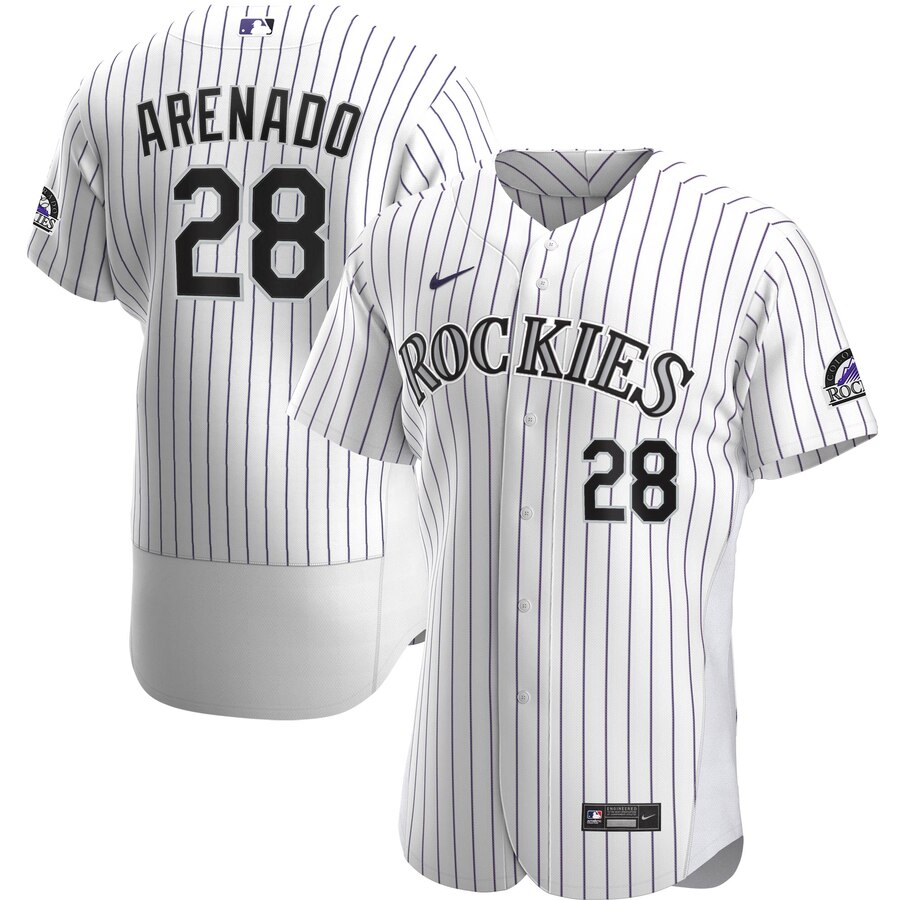 Personalized Colorado Rockies #28 Nolan Arenado Men’s White Home 2020 Authentic Player MLB Jersey