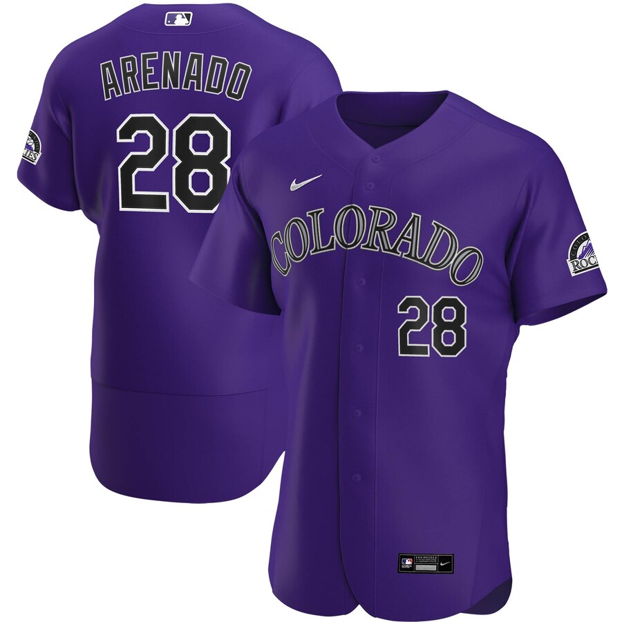 Personalized Colorado Rockies #28 Nolan Arenado Men’s Purple Alternate 2020 Authentic Player MLB Jersey