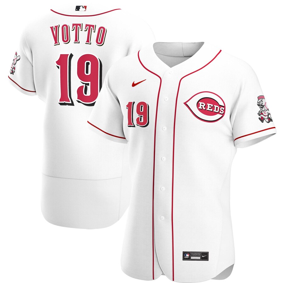 Personalized Cincinnati Reds #19 Joey Votto Men’s White Home 2020 Authentic Player MLB Jersey