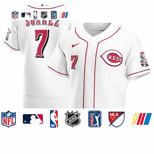 Personalized Cincinnati Reds #7 Eugenio Suarez Men’s White Home 2020 Authentic Player MLB Jersey