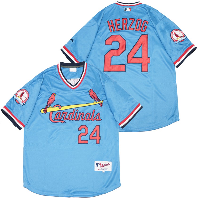 Personalized Cardinals 24 Whitey Herzog Blue Throwback Jersey