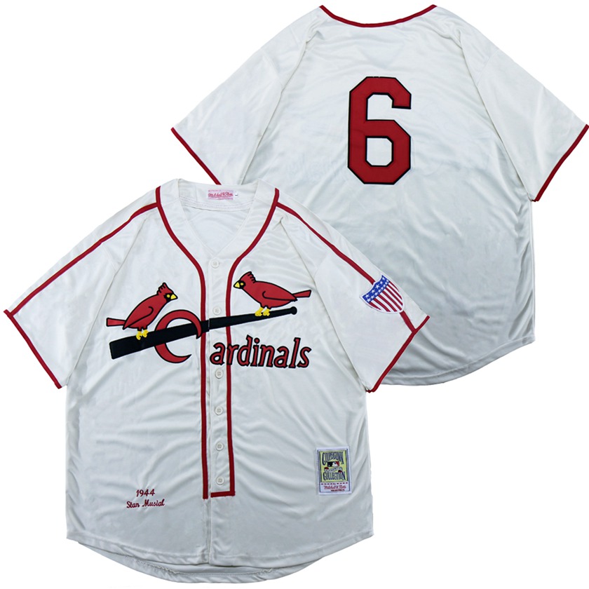 Personalized Cardinals 6 Stan Musial White 1944 Throwback Jersey
