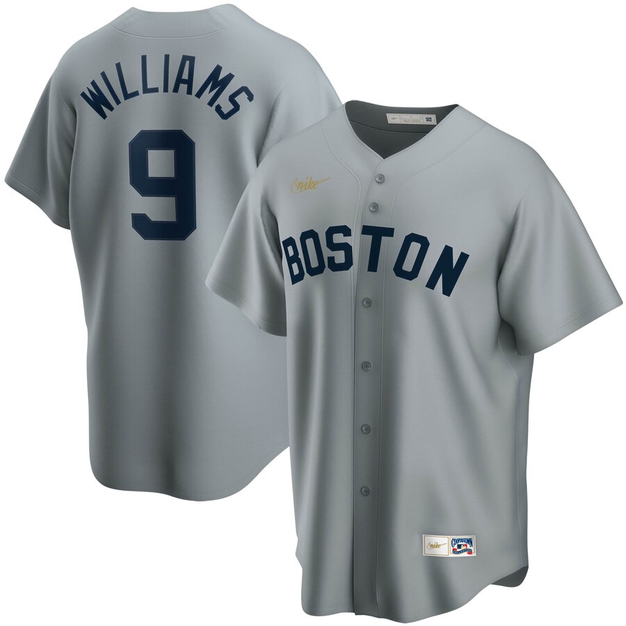 Personalized Boston Red Sox #9 Ted Williams Road Cooperstown Collection Player MLB Jersey Gray
