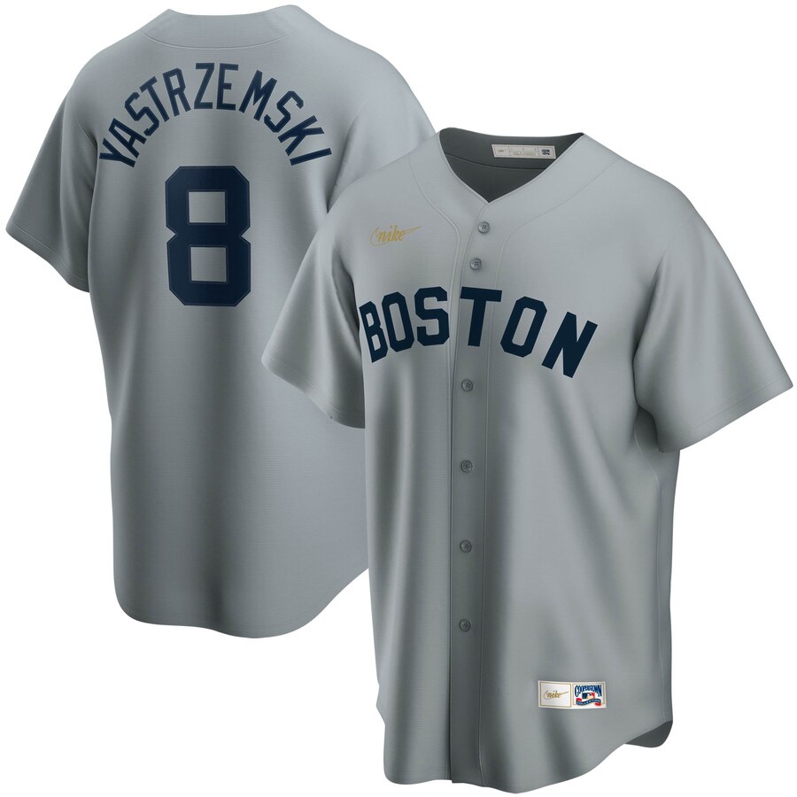 Personalized Boston Red Sox #8 Carl Yastrzemski Road Cooperstown Collection Player MLB Jersey Gray