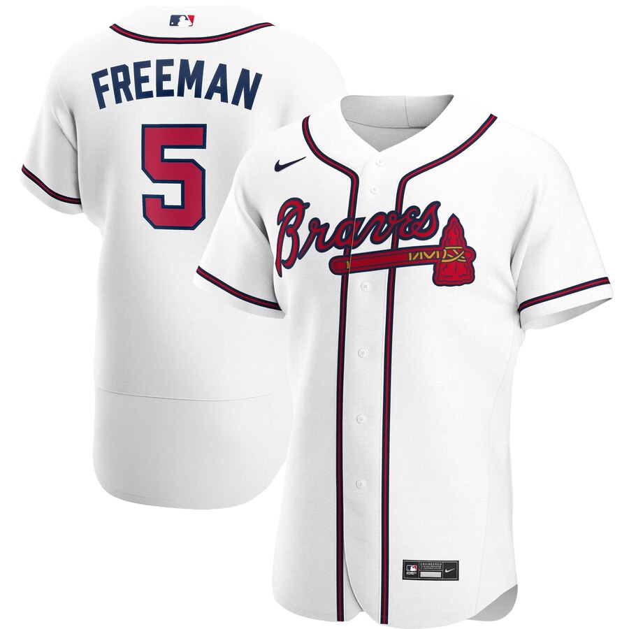 Personalized Atlanta Braves #5 Freddie Freeman Men’s White Home 2020 Authentic Player MLB Jersey